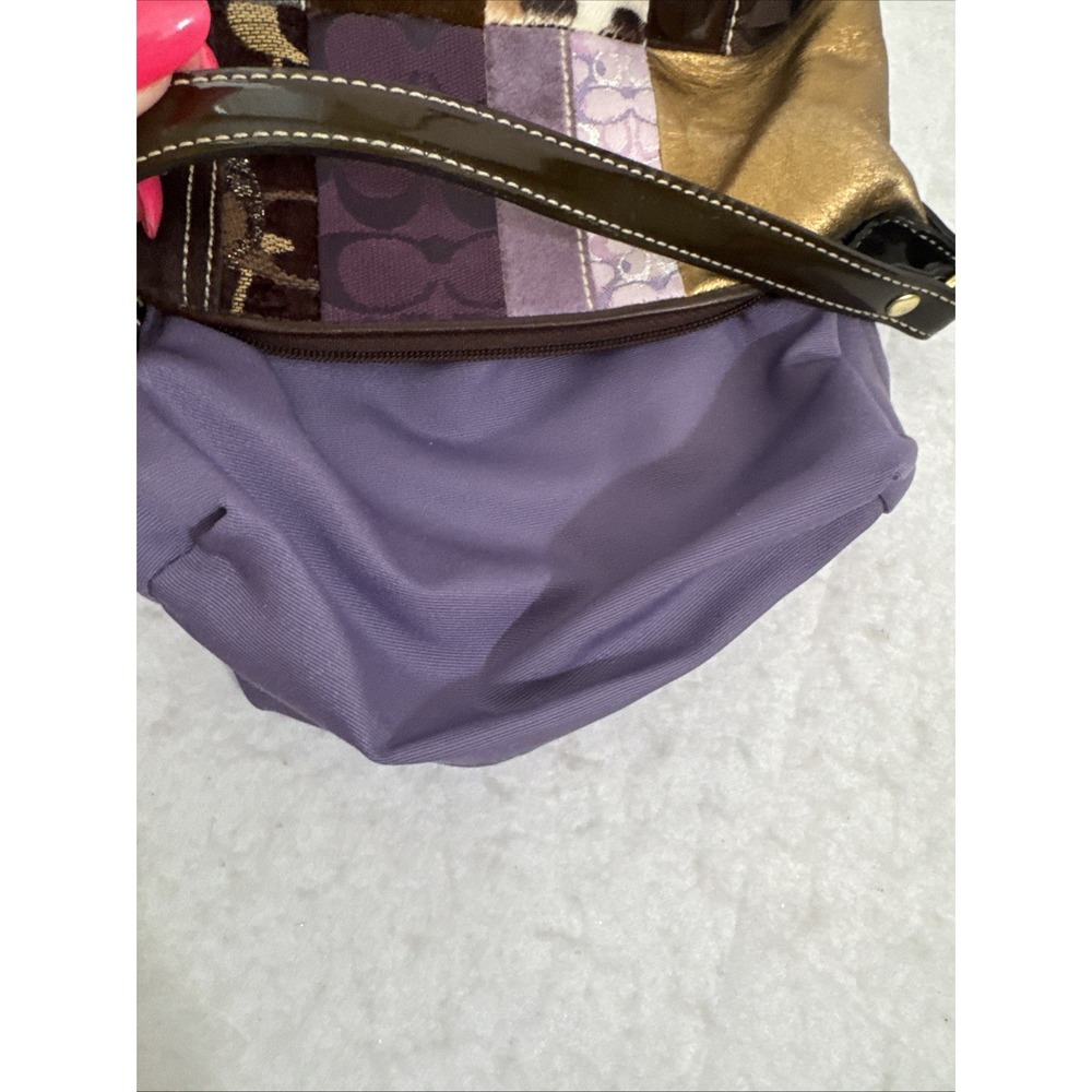 Y2K Coach Patchwork Bag Mini Baguette Brown Purple Gold Animal Print Logo Print - Picture 9 of 10
